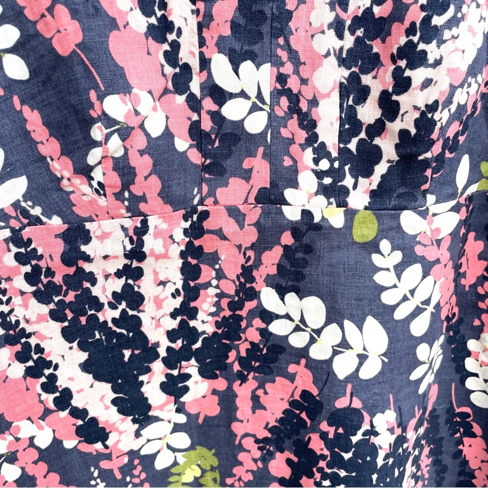 Boden Womens Dress Blue Pink Multi Floral Linen Split V Neck 3/4 Sleeve Size 10 - Picture 8 of 11
